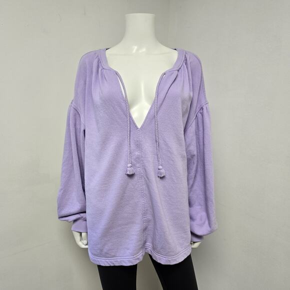 Aerie Easy Street Sweatshirt Pullover M Tie Neck Lavender Long Sleeve Oversized - Picture 1 of 8